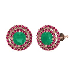 Lyra Küpe - Kök zümrüt ve rodolit garnet 8 ayar rose altın küpe #gj48f