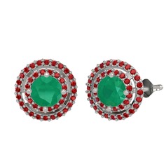 Kök zümrüt ve garnet 925 ayar gümüş küpe