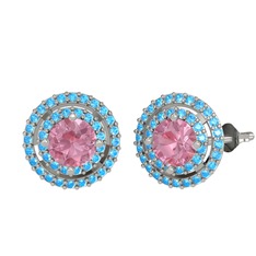 Pembe kuvars ve akuamarin 8 ayar beyaz altın küpe