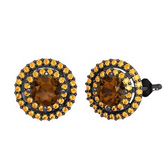 Lyra Küpe - Dumanlı kuvars ve sitrin 925 ayar siyah rodyum kaplama gümüş küpe #hxm1vi