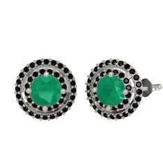 Lyra Küpe - Kök zümrüt ve siyah zirkon 18 ayar beyaz altın küpe #hyrtor