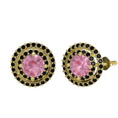 Pembe kuvars ve siyah zirkon 14 ayar altın küpe