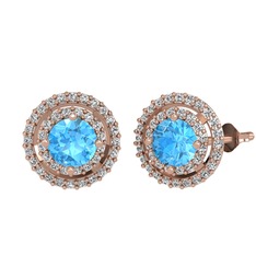 Lyra Küpe - Akuamarin ve beyaz zirkon 14 ayar rose altın küpe #imp3u0