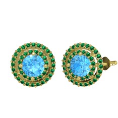 Lyra Küpe - Akuamarin ve yeşil kuvars 14 ayar altın küpe #jms51t