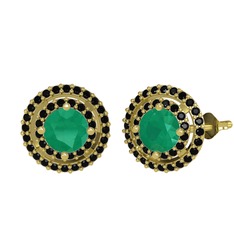 Lyra Küpe - Kök zümrüt ve siyah zirkon 14 ayar altın küpe #jvzbpu