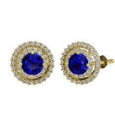Lab safir ve swarovski 14 ayar altın küpe