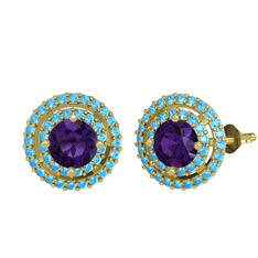 Lyra Küpe - Ametist ve akuamarin 8 ayar altın küpe #kxda2y