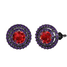 Garnet ve ametist 925 ayar siyah rodyum kaplama gümüş küpe