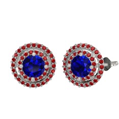 Lab safir ve garnet 14 ayar beyaz altın küpe
