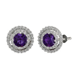 Ametist ve swarovski 8 ayar beyaz altın küpe