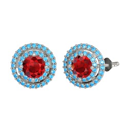 Lyra Küpe - Garnet ve akuamarin 14 ayar beyaz altın küpe #lstvky