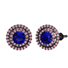 Lyra Küpe - Lab safir ve pembe kuvars 925 ayar siyah rodyum kaplama gümüş küpe #lv0bbj