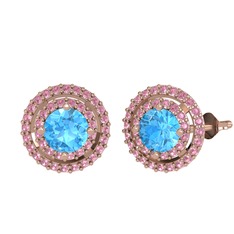 Akuamarin ve pembe kuvars 18 ayar rose altın küpe