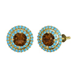 Lyra Küpe - Dumanlı kuvars ve akuamarin 8 ayar altın küpe #mdqge6