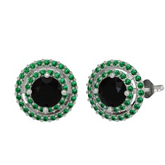 Lyra Küpe - Siyah zirkon ve yeşil kuvars 14 ayar beyaz altın küpe #myogf7