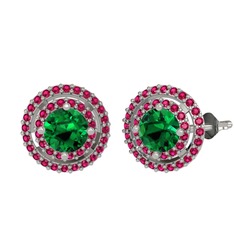 Yeşil kuvars ve rodolit garnet 8 ayar beyaz altın küpe