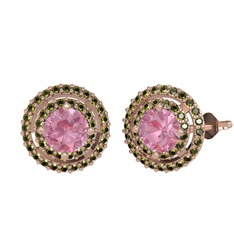Lyra Küpe - Pembe kuvars ve peridot 18 ayar rose altın küpe #ncim46