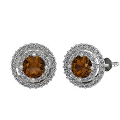 Lyra Küpe - Dumanlı kuvars ve pırlanta 14 ayar beyaz altın küpe (0.702 karat) #nmsk0t