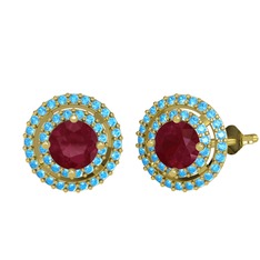 Lyra Küpe - Kök yakut ve akuamarin 18 ayar altın küpe #nxx40p