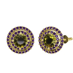 Lyra Küpe - Peridot ve ametist 14 ayar altın küpe #nzjnqm