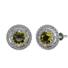Peridot ve pırlanta 14 ayar beyaz altın küpe (0.702 karat)