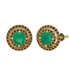 Kök zümrüt ve dumanlı kuvars 925 ayar altın kaplama gümüş küpe