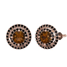 Lyra Küpe - Dumanlı kuvars ve siyah zirkon 925 ayar rose altın kaplama gümüş küpe #peunp1