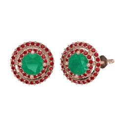 Lyra Küpe - Kök zümrüt ve garnet 14 ayar rose altın küpe #qtsiqh