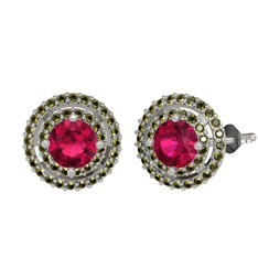 Lyra Küpe - Rodolit garnet ve peridot 14 ayar beyaz altın küpe #r5w6r1