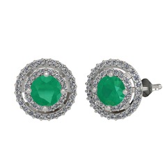 Lyra Küpe - Kök zümrüt ve pırlanta 18 ayar beyaz altın küpe (0.702 karat) #r96qrd