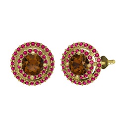 Lyra Küpe - Dumanlı kuvars ve rodolit garnet 8 ayar altın küpe #rinx11