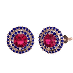 Rodolit garnet ve lab safir 8 ayar rose altın küpe