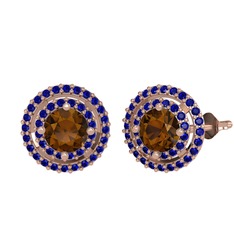 Lyra Küpe - Dumanlı kuvars ve lab safir 14 ayar rose altın küpe #roy8a7