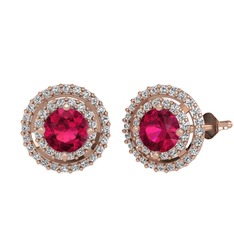 Lyra Küpe - Rodolit garnet ve beyaz zirkon 14 ayar rose altın küpe #rw0gwk