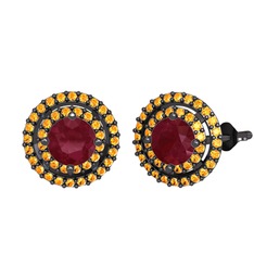 Lyra Küpe - Kök yakut ve sitrin 925 ayar siyah rodyum kaplama gümüş küpe #rzcq29