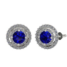 Lyra Küpe - Lab safir ve pırlanta 925 ayar gümüş küpe (0.702 karat) #s10qvq