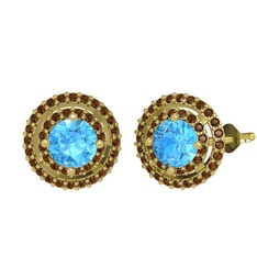 Lyra Küpe - Akuamarin ve dumanlı kuvars 14 ayar altın küpe #s8y7tm