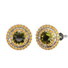 Peridot ve sitrin 8 ayar beyaz altın küpe