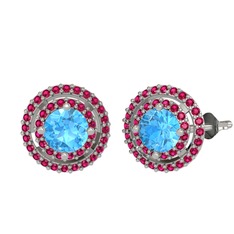 Lyra Küpe - Akuamarin ve rodolit garnet 8 ayar beyaz altın küpe #shsv2b