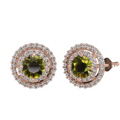 Lyra Küpe - Peridot ve beyaz zirkon 8 ayar rose altın küpe #suoo1x