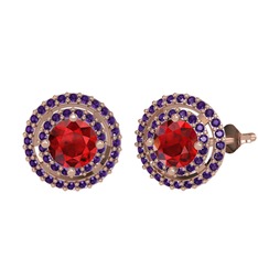 Garnet ve ametist 14 ayar rose altın küpe