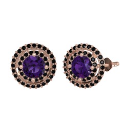 Lyra Küpe - Ametist ve siyah zirkon 18 ayar rose altın küpe #ttpf2a