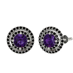 Lyra Küpe - Ametist ve siyah zirkon 14 ayar beyaz altın küpe #tzevff