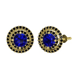 Lyra Küpe - Lab safir ve siyah zirkon 18 ayar altın küpe #u71eef