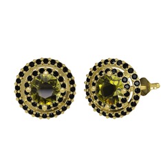 Peridot ve siyah zirkon 14 ayar altın küpe