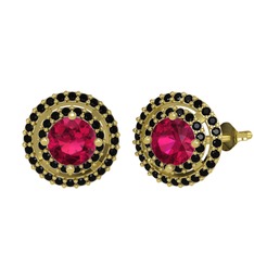 Lyra Küpe - Rodolit garnet ve siyah zirkon 14 ayar altın küpe #v3qi1g