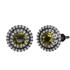 Lyra Küpe - Peridot ve swarovski 925 ayar siyah rodyum kaplama gümüş küpe #vdc08v