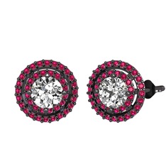 Lyra Küpe - Pırlanta ve rodolit garnet 925 ayar siyah rodyum kaplama gümüş küpe (1.84 karat) #vfbale