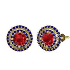 Lyra Küpe - Garnet ve lab safir 925 ayar altın kaplama gümüş küpe #vygjk1