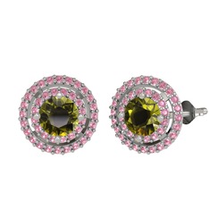 Lyra Küpe - Peridot ve pembe kuvars 18 ayar beyaz altın küpe #w5mio5